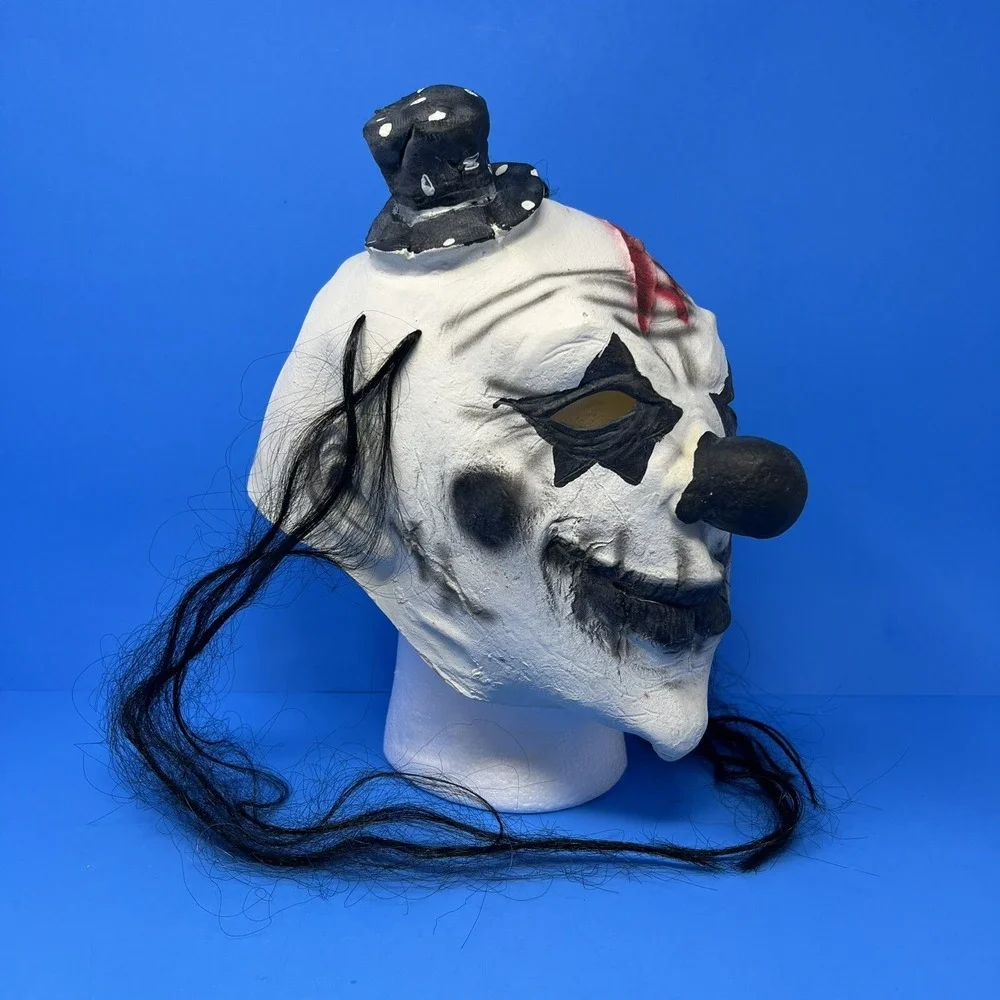 Halloween Evil Clown Scary Mask Carnival Prop Black White Costume-‎ Adult Size
